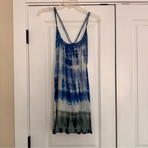 Blue and White Tie-Dye Spaghetti Strap Dress